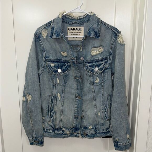 Garage Coupe Oversized Boyfriend Fit Women's Denim Jacket Distressed Size M - Picture 9 of 10